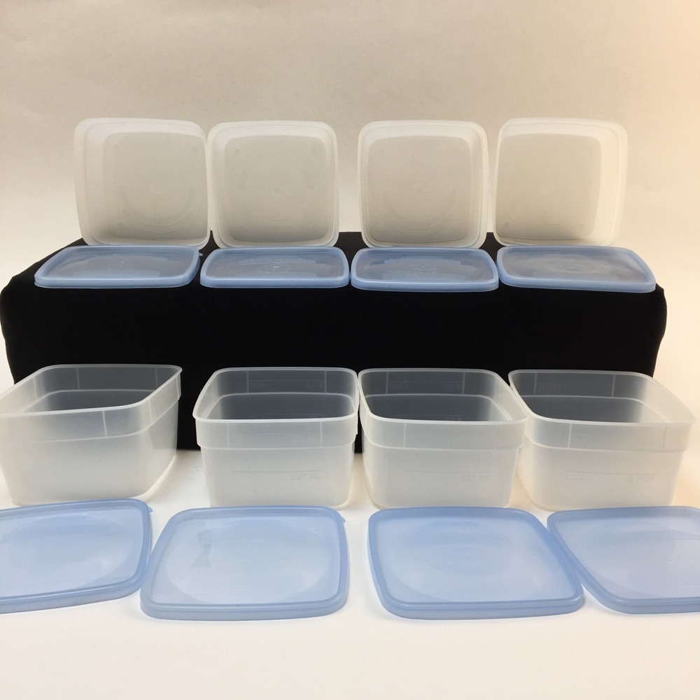Food Storage Freezer Containers with Lids (Blue) Lot of 8  1 Pint/16 oz‎